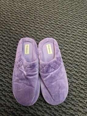 Dearfoams Darcy Quilted Cuff Velour Clog House Slipper Smokey Purple S 7-8 **NEW